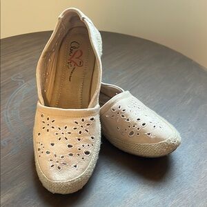 Mia Shoes Cream Espadrilles with Floral Perforations